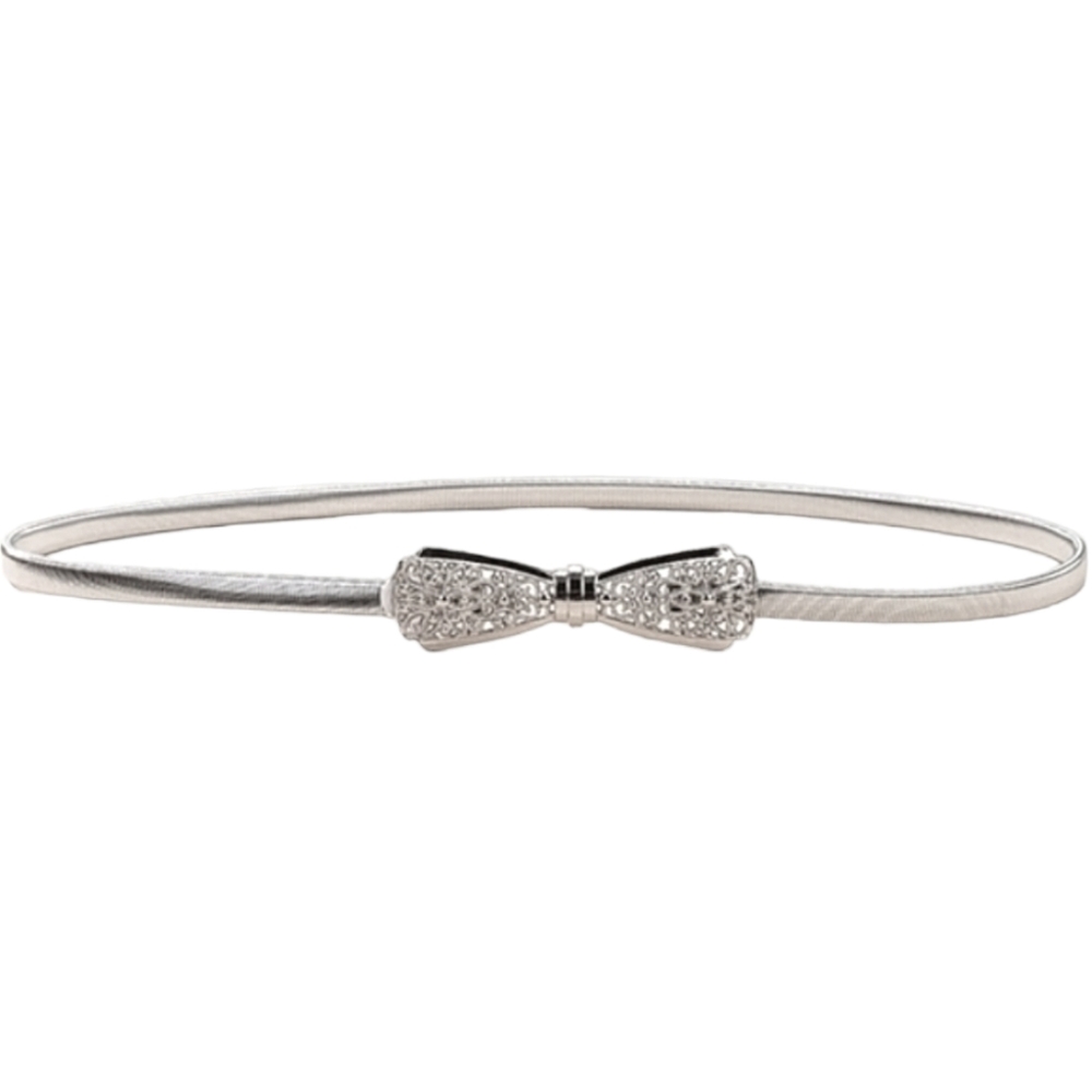 Silver Bow-Tie Ultra Stretchy Skinny Belt